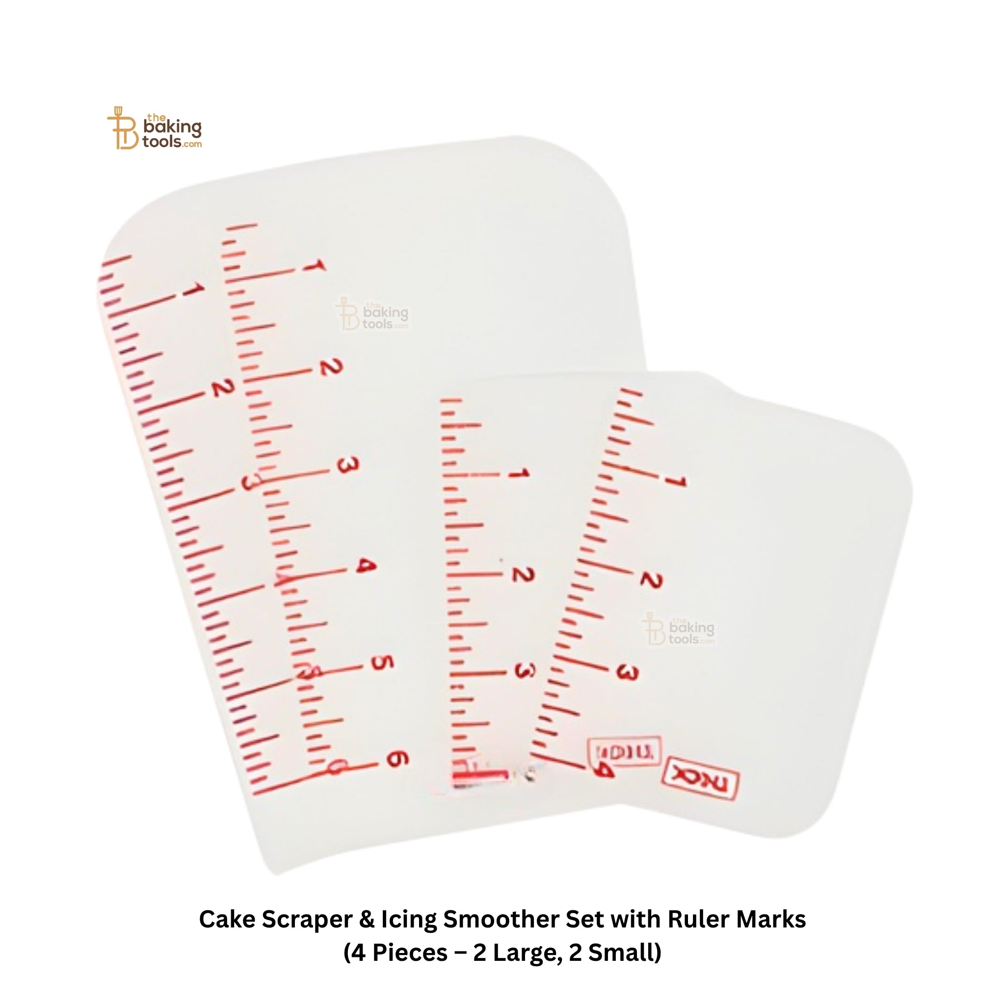 Cake Scraper & Icing Smoother Set with Ruler Marks (4 Pieces – 2 Large, 2 Small)